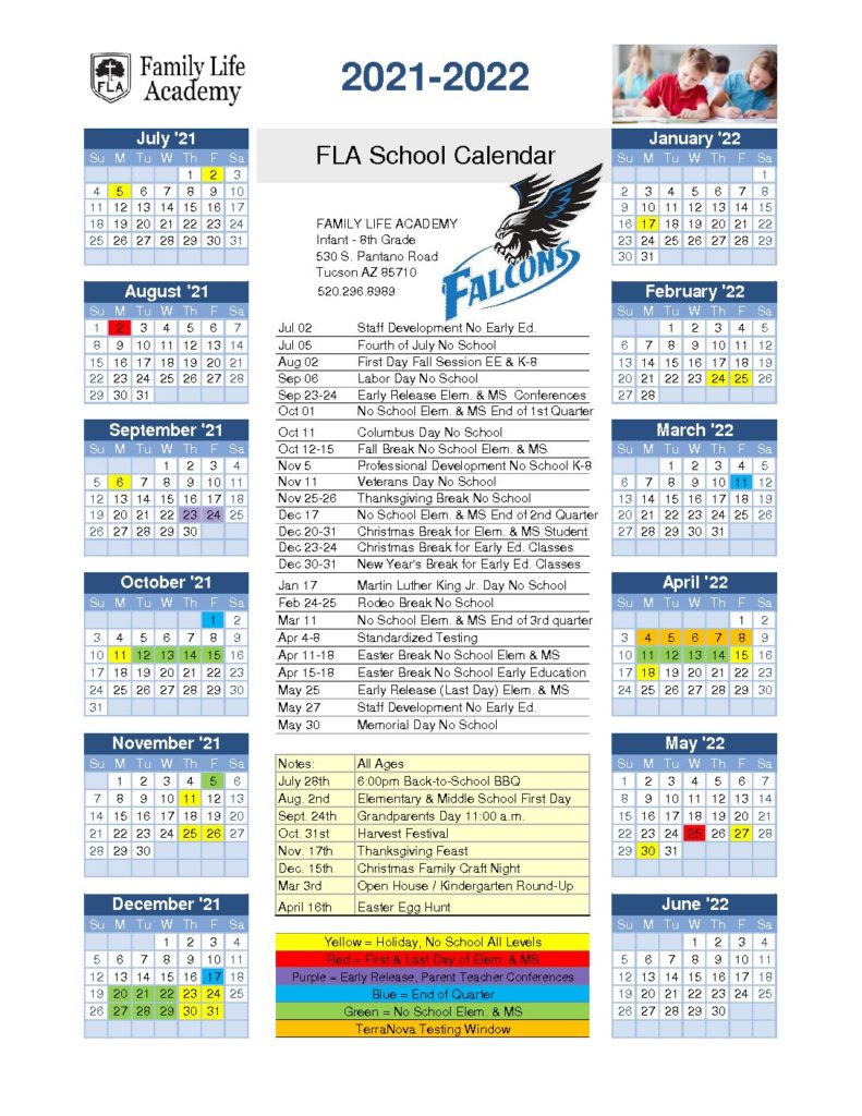 2021-2022 Family Life Academy Calendar 
